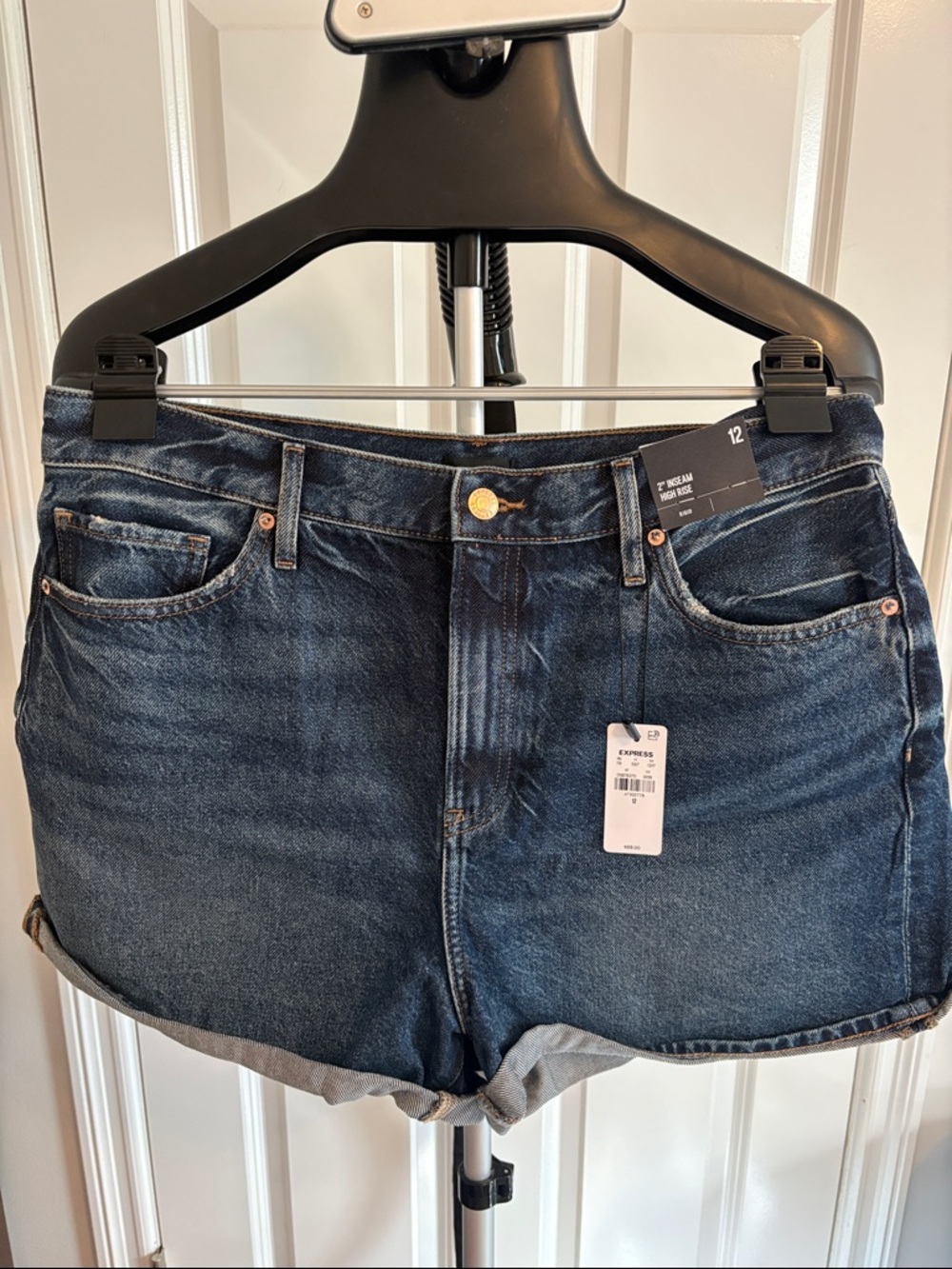 Express Dark Blue Rolled Hem Denim Shorts